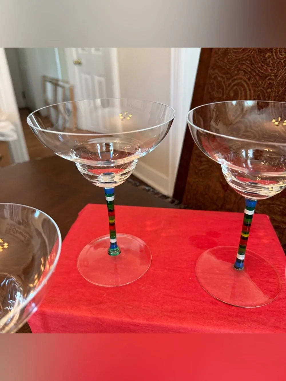 3 Crate & Barrel Caprice Margarita Glasses Multi-Color STRIPE STEM Hungary *READ